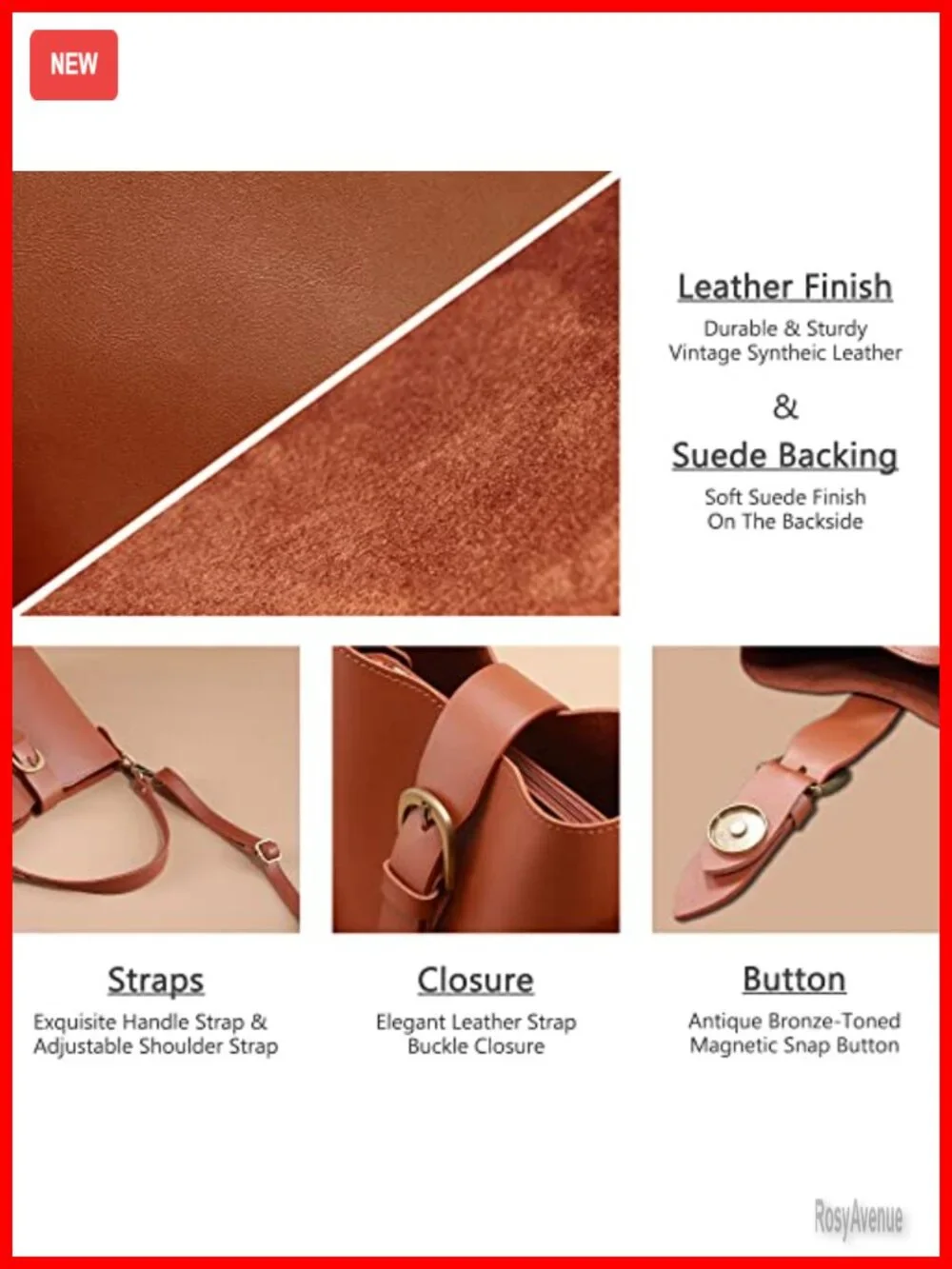 Vegan Leather Bucket Bag Women Hobo Retro Faux Casual Purse Vintage Simple